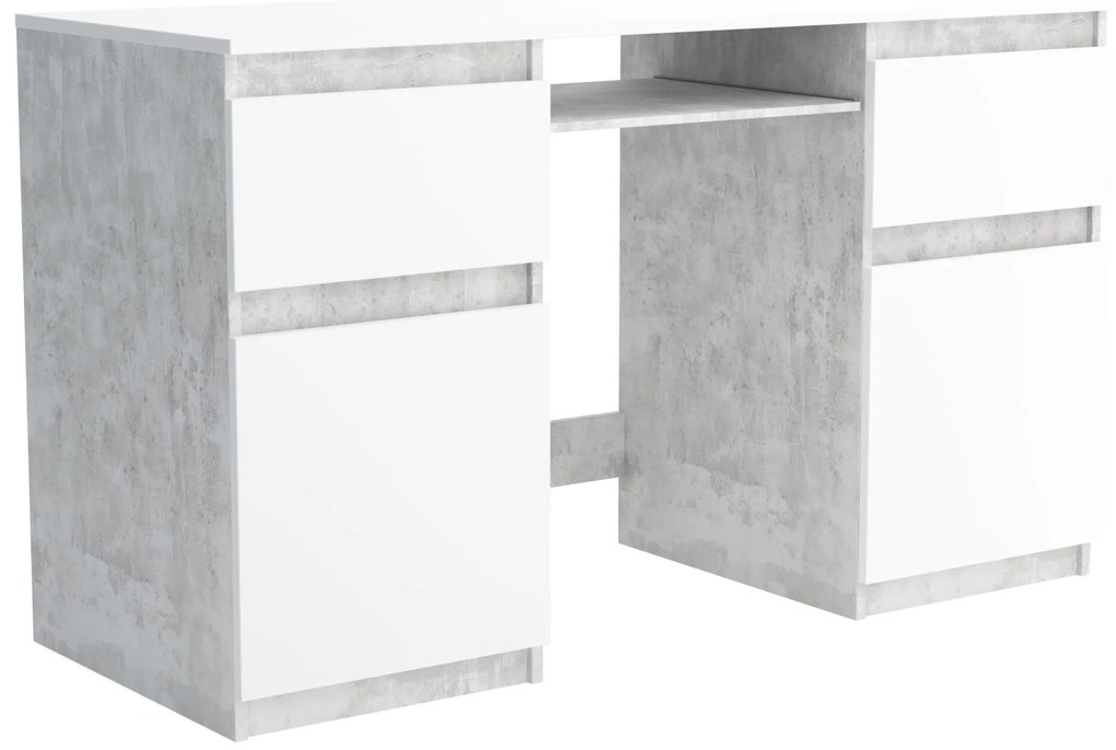 Biurko komputerowe młodzieżowe szkolne 140 cm z półką szufladami REMI2 Beton/Biały