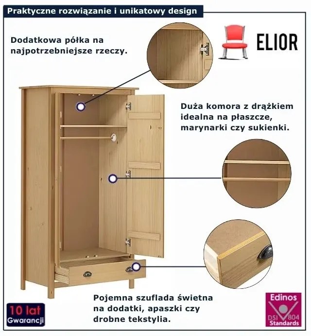 Szafa drewniana dwudrzwowa miodiwy brąz A3-W14