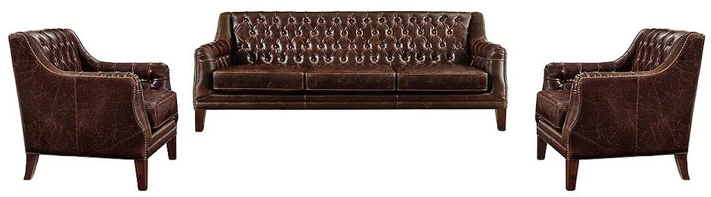 Zestaw wypoczynkowy 3+1+1 ze skóry COLBERT - Kolor: brązowy