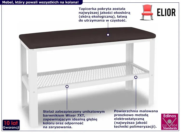 Wąski puf z metalowym stelażem do przedpokoju biały + wenge  - Sagal 5X