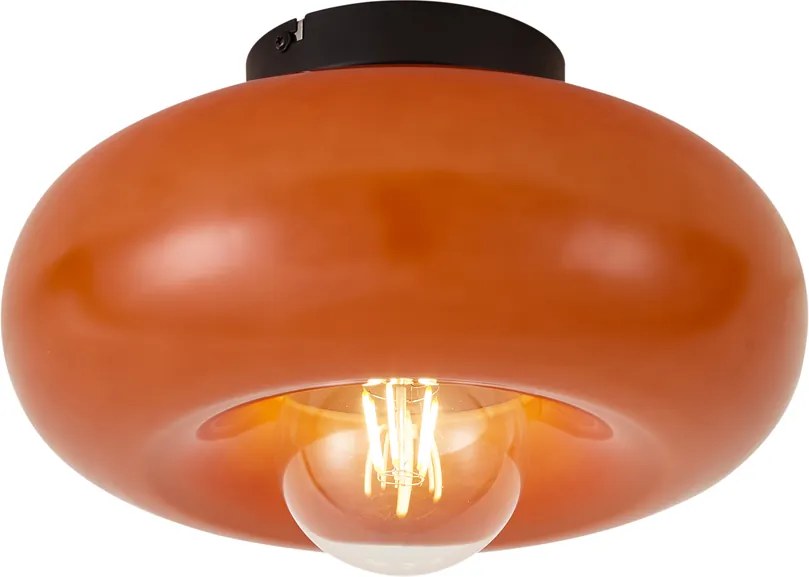 Retro Lampa Sufitowa Czarna z Pomarańczowym Szkłem 30cm - Glaze