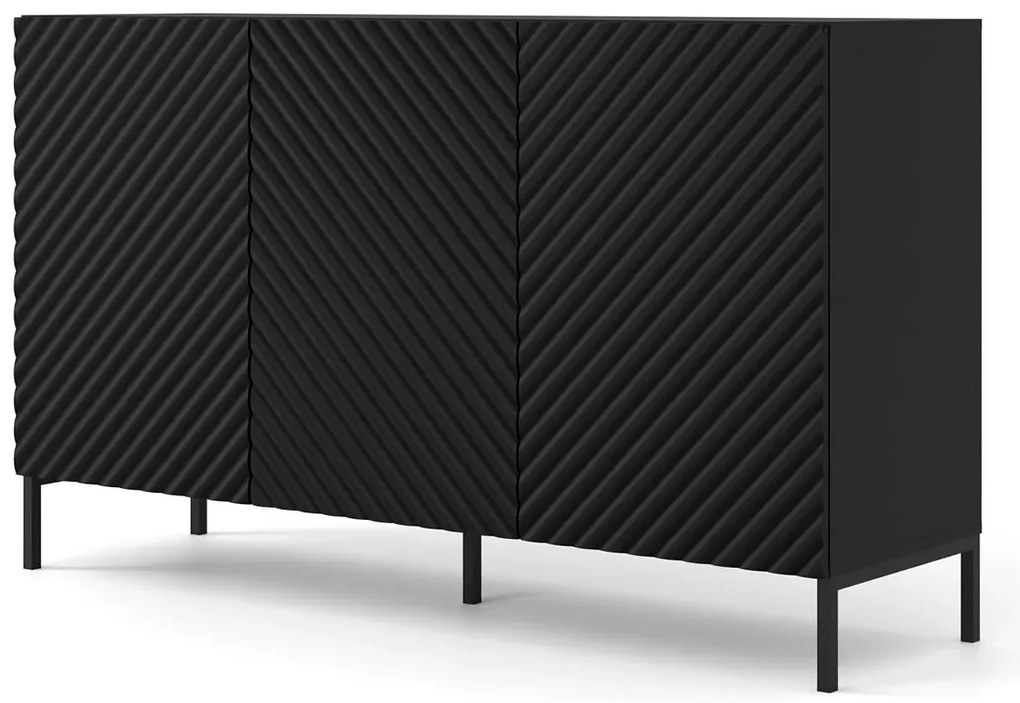 Komoda modern glamour czarny mat + czarne nóżki - Resa 3X
