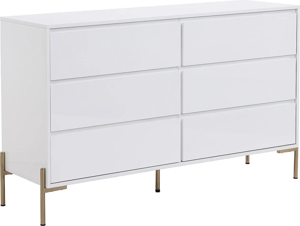 Komoda z 6 szufladami – MDF lakierowany i metal – Biały i złoty – KORASA marki Pascal Morabito