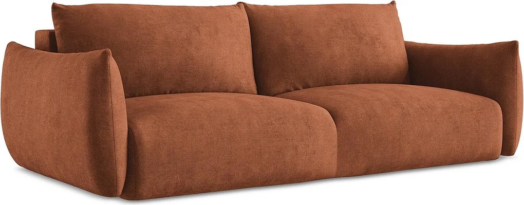Kanapa 3-osobowa z funkcją spania - z tkaniny szenilowej - terakota - LEILA