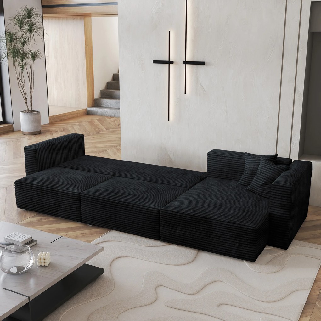 Masseno Narożnik TOLMO z funkcją spania i pojemnikiem na pościel Narozniki L, Rozkładana sofa - Czarny, TILIA 100