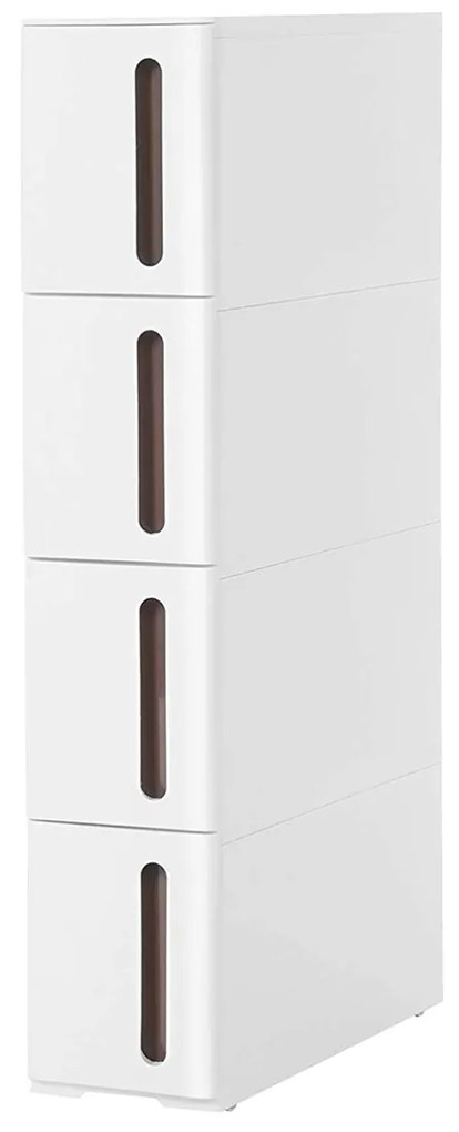 Wąski regał na kółkach z 4 szufladami TROLLEY 17x84 cm, biały