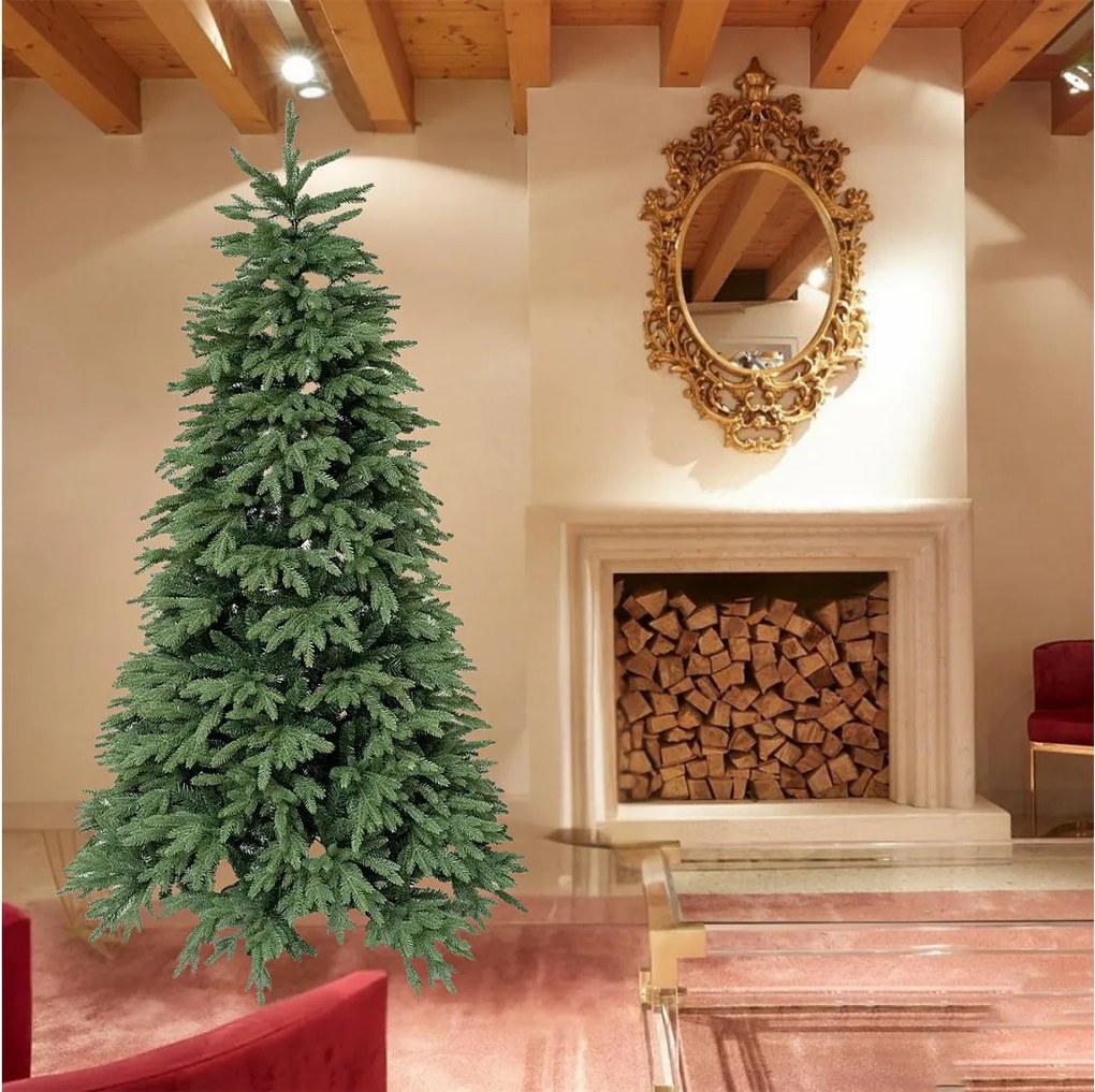 Árvore de Natal fina "Kenny" em PE com efeito Real Touch + PVC da mais alta qualidade, com 210 cm de altura.