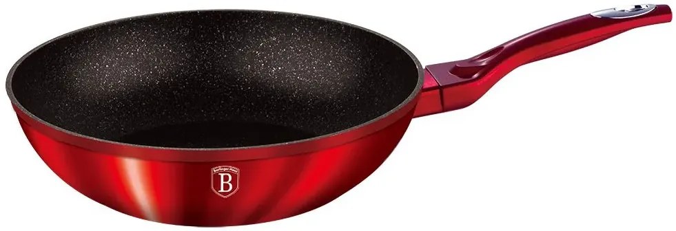 Nowoczesny czerwony wok granitowy na indukcję 28cm - Hurgen 9X