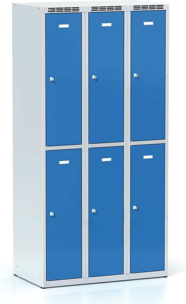 Metalowa szafka skrytkowa S6, 6 schowków, 1800 x 900 x 500 mm, zamek obrotowy, drzwi niebieskie