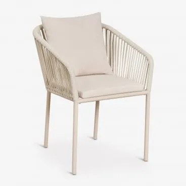 Zestaw 2 Krzeseł Jadalnianych Z Podłokietnikami Z Plecionej Liny Arhiza Classic Kremowa Tapioca - Sklum