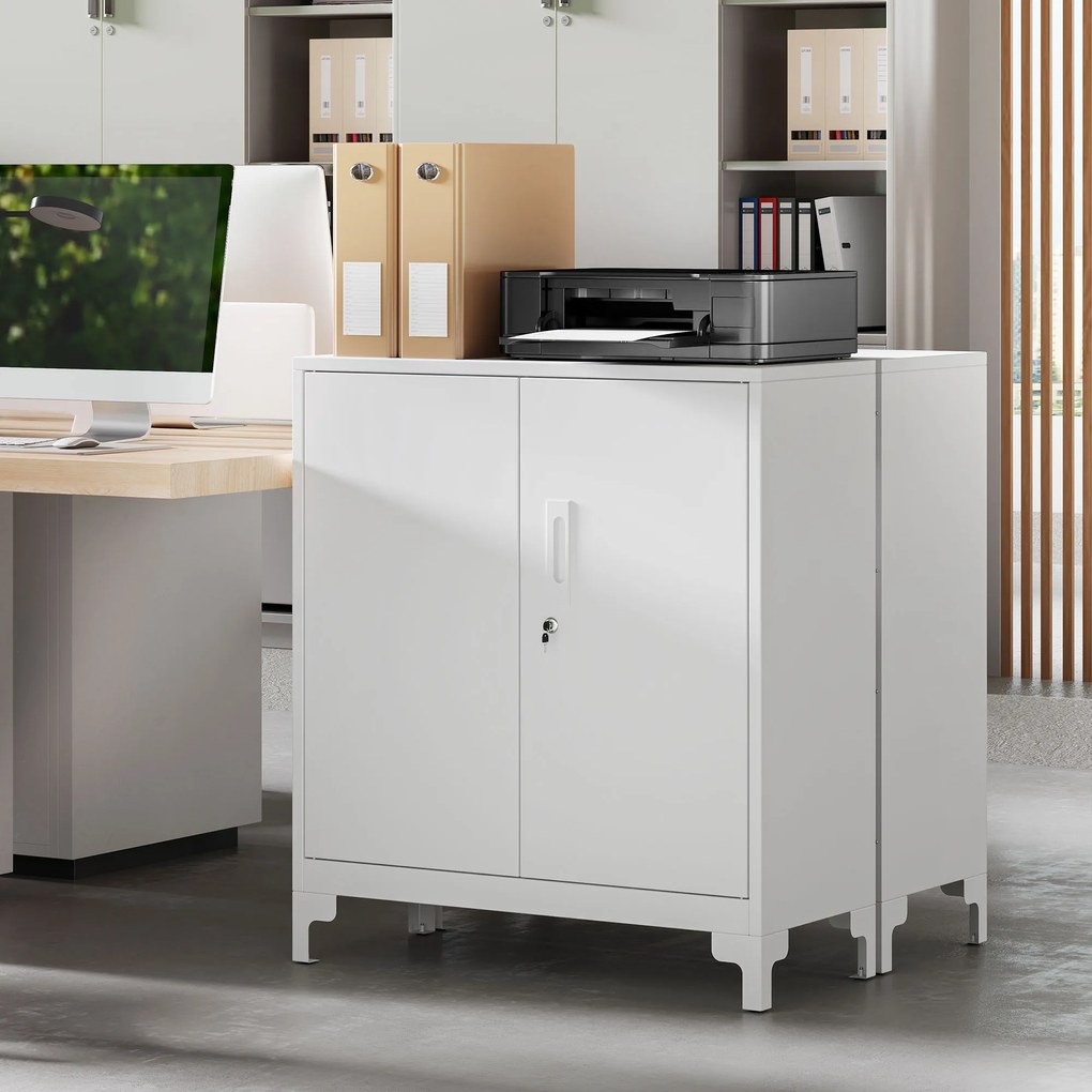 HOMCOM Szafa biurowa z metalu z zamykanymi drzwiami, biurko, 2-poziomowa konstrukcja, Biała