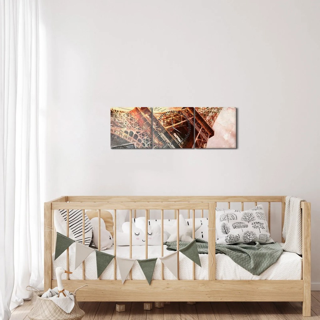 Obraz - Wieża Eiffla w stylu vintage (z zegarem) (90x30 cm)