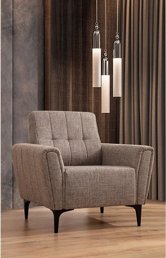 Elegancki fotel 1-osobowy, jasnobrązowy, 90 x 95 x 77 cm | Stelaż z drewna bukowego i płyty wiórowej, tkanina 100% poliester | Poduszki piankowe