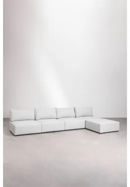 Sofa Modułowa 4-częściowa Z Pufą Kata Tkaniny Beżowy Krem - Sklum