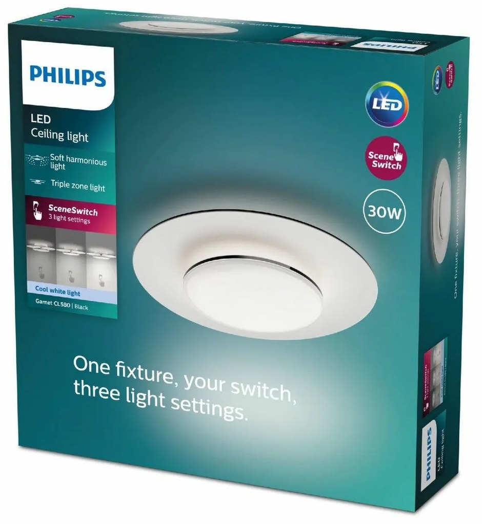 Philips 8720169195233 lampa sufitowa LED Garnet, czarny, 1x 30 W 3400 lm 4000 K IP20