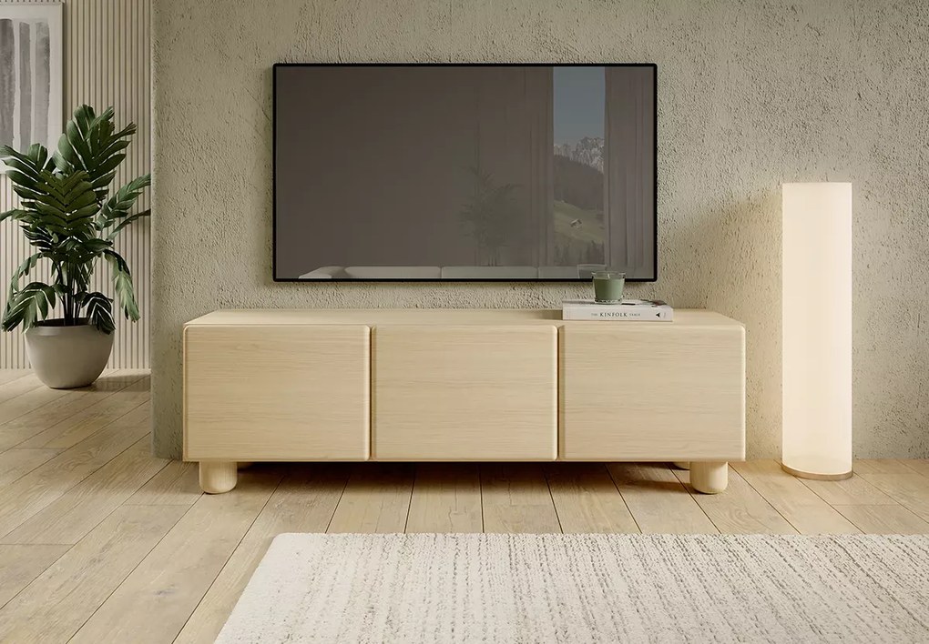 Szafka RTV Zissa 3D 150 cm – nowoczesna szafka pod telewizor, dąb Vicenza, bez uchwytów
