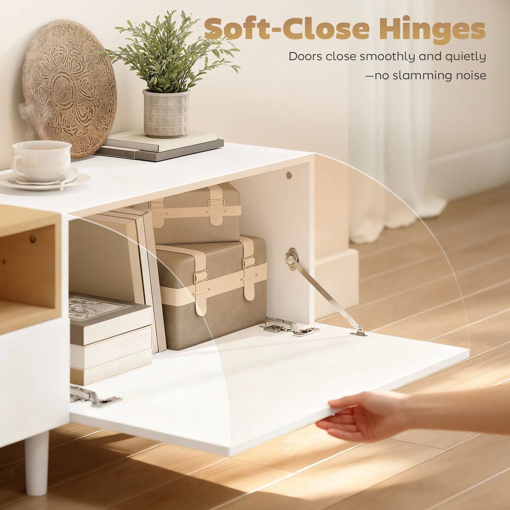 HOMCOM Komoda RTV 200 cm do telewizorów do 228,6 cm, 2 klapy, otwarta półka, szuflada, 8 nóg, płyta wiórowa, biały