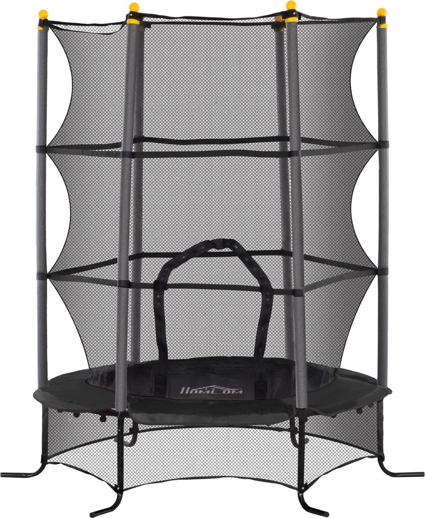 HOMCOM Trampolina dla dzieci, Ø163 cm, z siatką bezpieczeństwa, do użytku wewnętrznego i zewnętrznego, Obciążenie do 50 kg, Stal, Plastik, Czarna