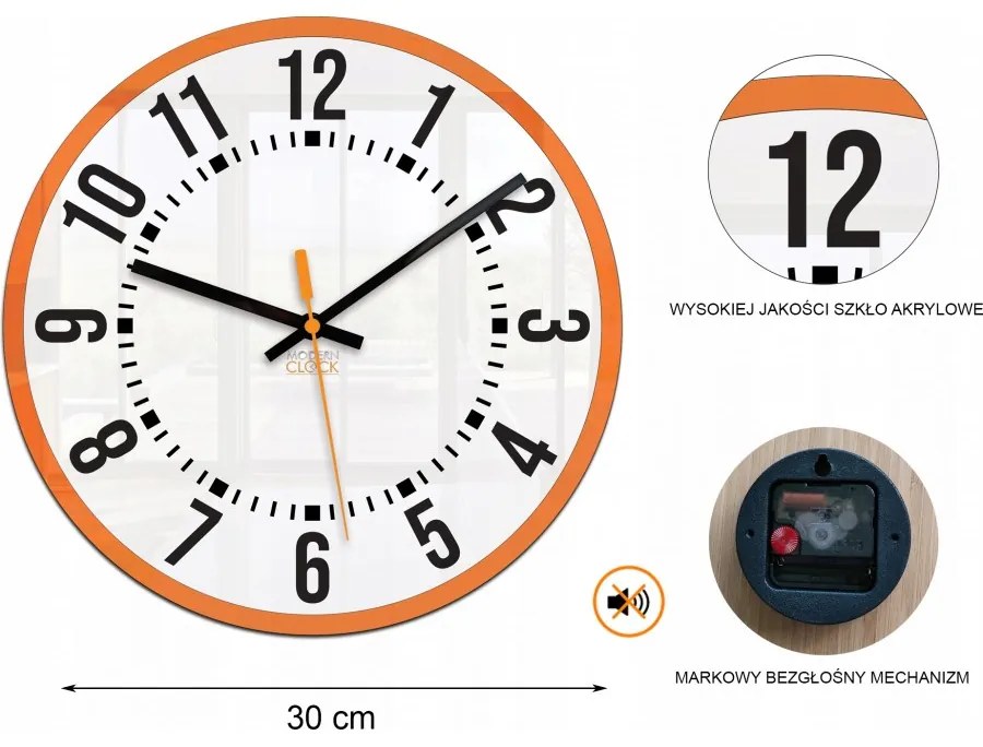 Zegar ścienny okrągły cichy klasyczny akrylowy na ścianę duże cyfry stylowy