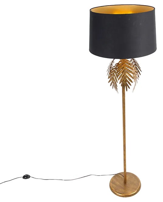 Lampa podłogowa złota 145 cm z czarnym abażurem z bawełny 50 cm - Botanica Rustykalny / Vintage Oswietlenie wewnetrzne