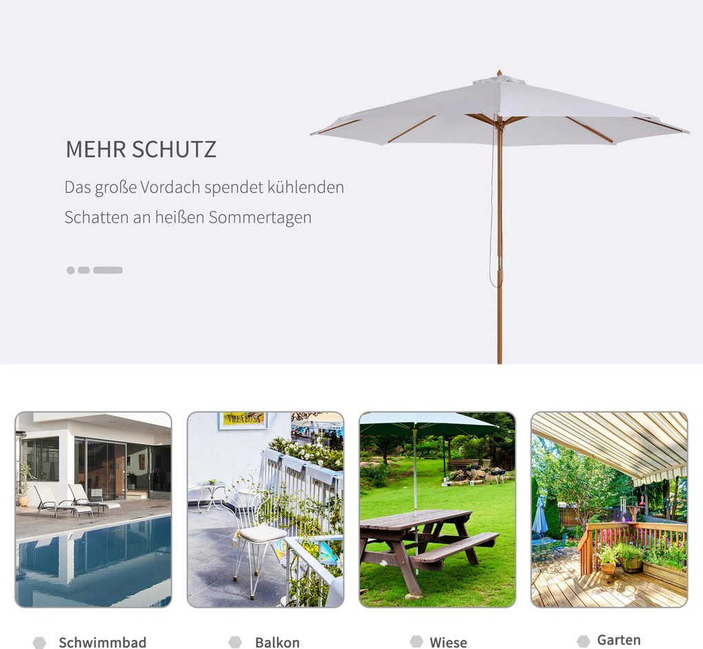 Outsunny Parasol Przeciwsłoneczny Drewniany Balkonowy 3m Kremowo-Biały Elegancki i Praktyczny | Aosom PL