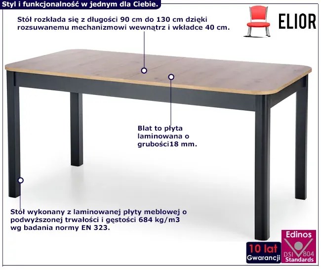Nowoczesny prostokątny rozkładany stół dąb artisan + czarny N7-B29