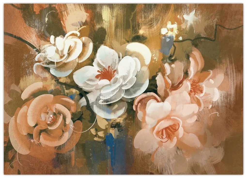 Obraz- Malowany bukiet kwiatów (70x50 cm)