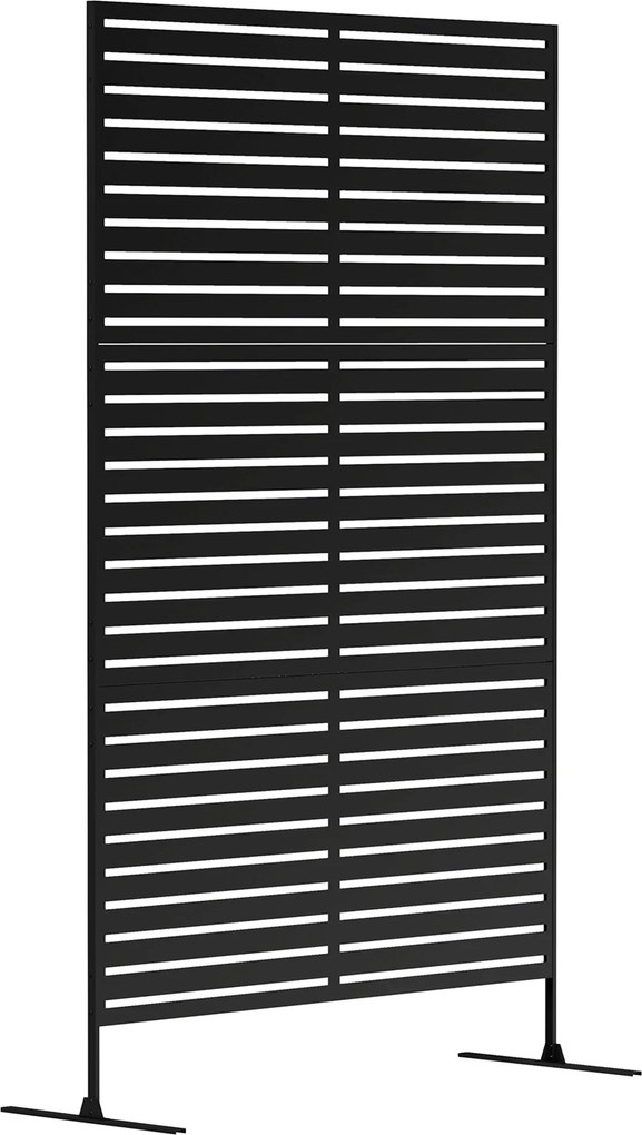 Outsunny Zewnętrzny Parawan Metalowy, Design z Lameli, Dekoracyjny Parawan Rozdzielający na Taras, Ogród, Balkon, Czarny