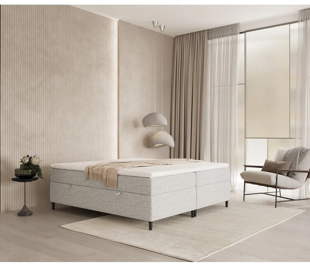 Jasnoszare łóżko boxspring ze schowkiem 140x200 cm Araya – Maison de Rêve