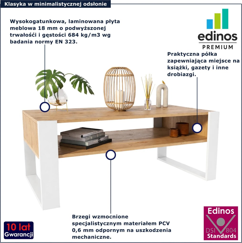 Nowoczesny stolik kawowy z półką dąb sonoma + biały F0-N82