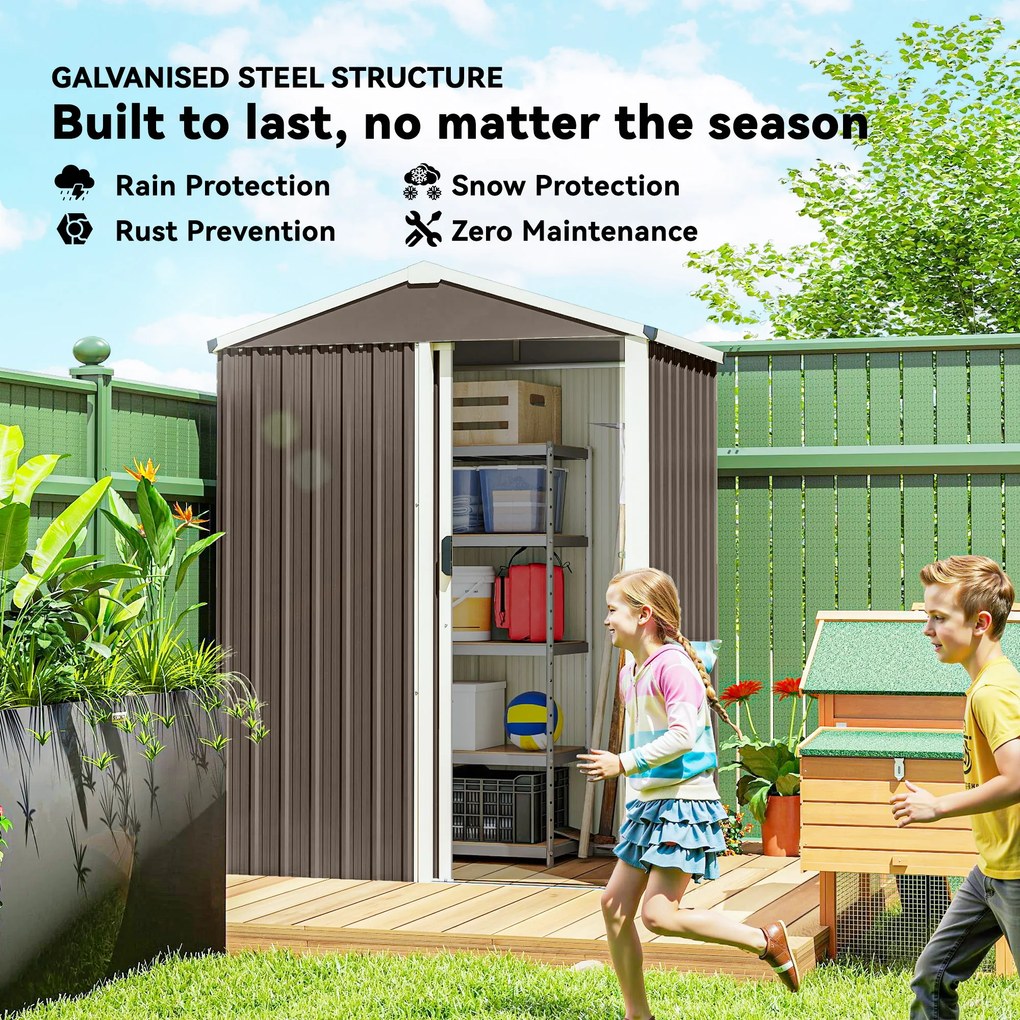 Outsunny Metalowy Składzik Ogrodowy 1,1 m², Schowek z Dwuspadowym Dachem, Przesuwnymi Drzwiami i Rękawicami, 136 x 87 x 179 cm | Aosom PL