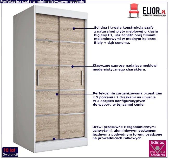 Przesuwna szafa w kolorze biały + dąb sonoma P4-H64