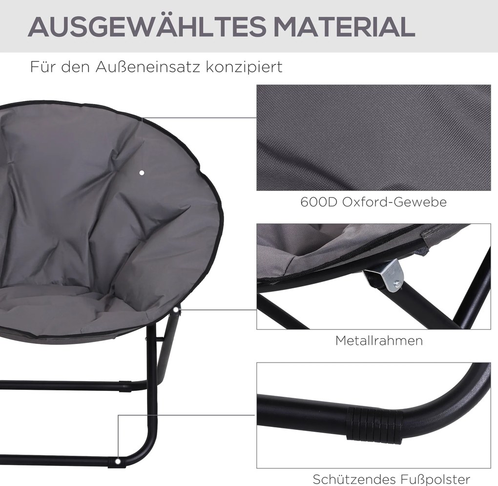 Outsunny Krzesło Składane Kempingowe Ogrodowe Metal Tkanina Oxford Szare 80x80x75cm | Aosom PL