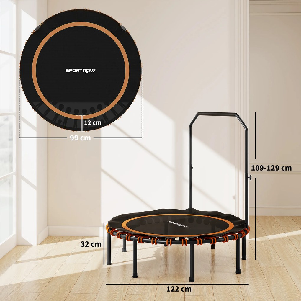 SPORTNOW Trampolina fitness z regulowaną poręczą, trampolina sportowa do użytku wewnątrz i na zewnątrz, stal, tworzywo sztuczne, pomarańczowy