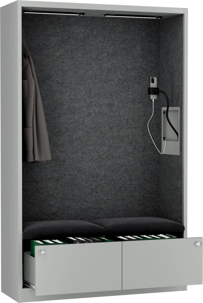 Szafa akustyczna do biura i szkoły Sally MentalBox, 115 x 40 x 185 cm, szary/ciemnoszary
