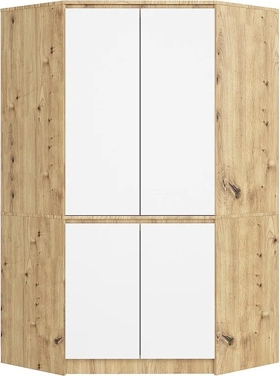 Szafa narożna AKORD S100 Dąb Artisan 100 cm 4 drzwi fronty kolor Biały mat 6 półek 100x50x180 cm