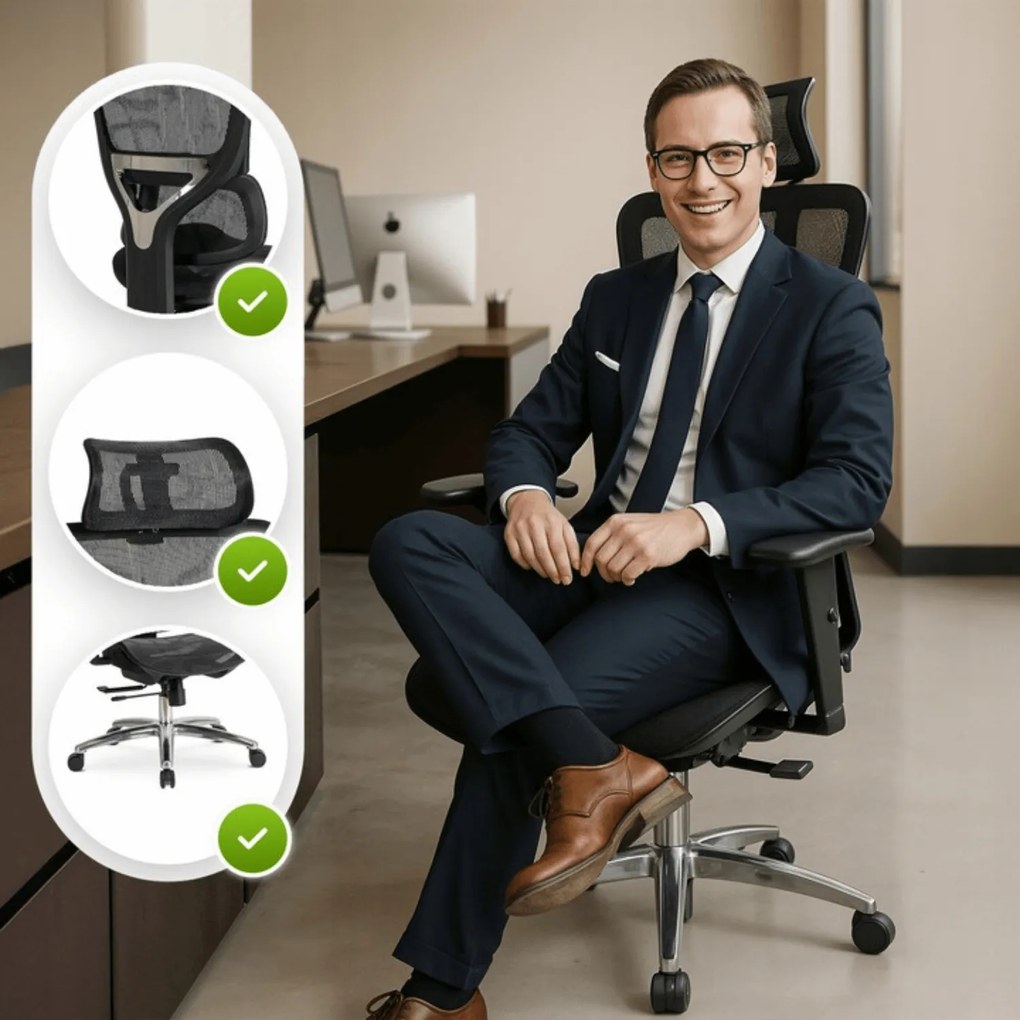 Fotel Biurowy Ergonomiczny Obrotowy ROYAL Czarny Nowoczesny