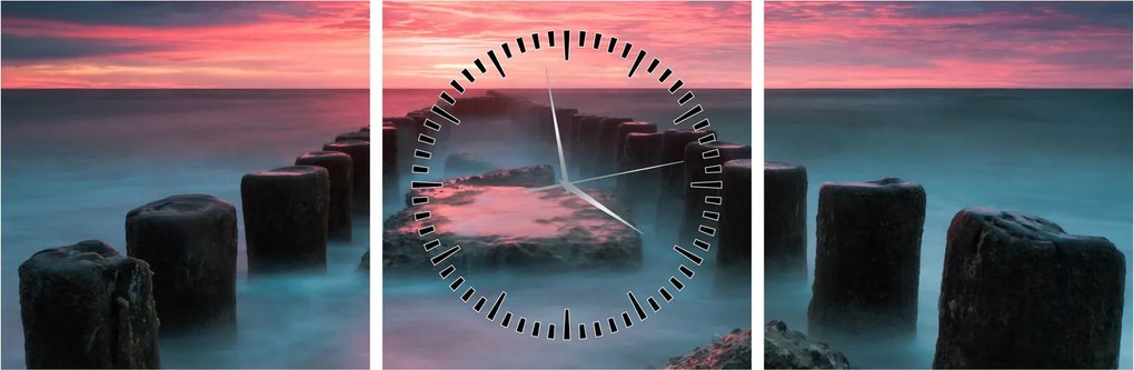 Obraz - Skały w morzu (z zegarem) (90x30 cm)