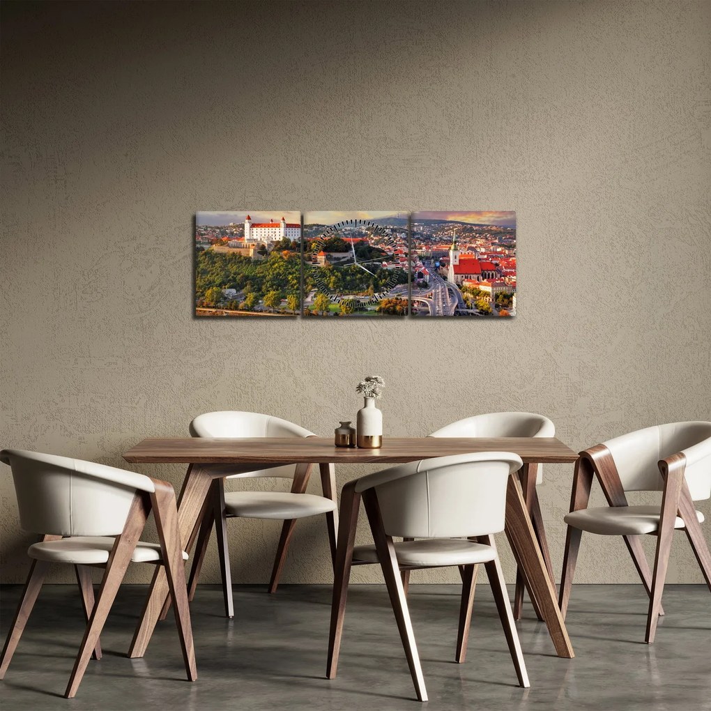 Obraz - Panorama Bratysławy, Słowacja (z zegarem) (90x30 cm)