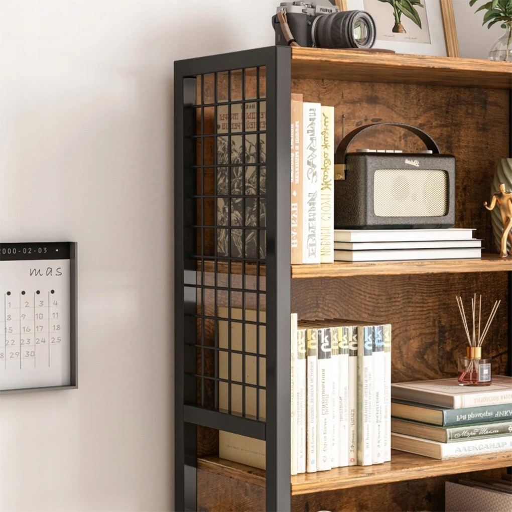 Szafka w stylu industrialnym – 74 x 30 x 155 cm, 5 półek, MDF i metal, styl loftowy, kompaktowa i solidna konstrukcja