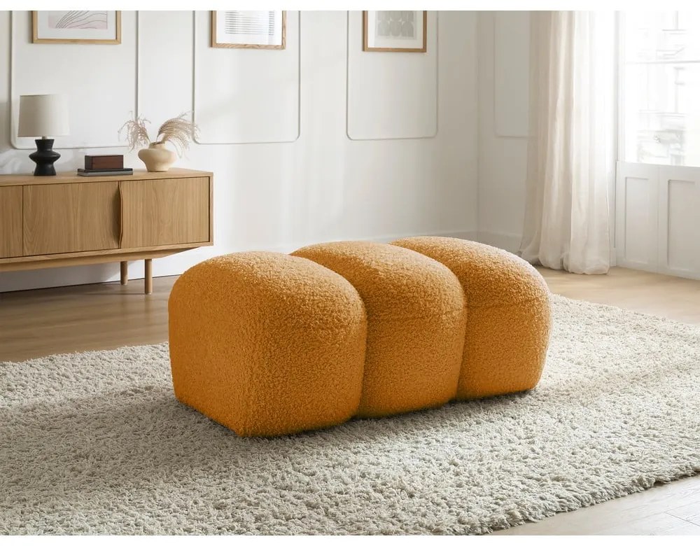 Musztardowy podnóżek z materiału bouclé Hippolyte – Bobochic Paris