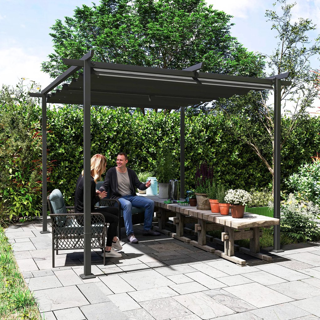 Outsunny Pergola Ogrodowa 3 x 3 m z Regulowanym Dachem, Konstrukcja Metalowa, Ochrona UPF30+, Zadaszenie na Taras, Ciemnoszary