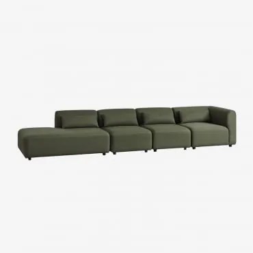 Sofa Narożna Modułowa Fogler 4-częściowa Z Lewą Leżanką Chenille Salvia Zieleń - Sklum