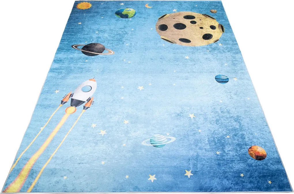 Niebieski dywan dziecięcy z planetami R4-H42