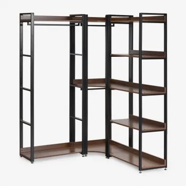 Modułowa Otwarta Szafka Narożna 3-częściowa Z Wieszakiem Ze Stali I Mdf Ariaster Czarna - Sklum