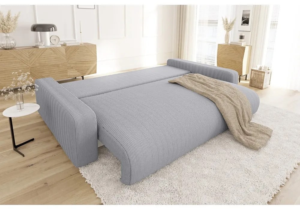 Jasnoszara sztruksowa rozkładana sofa ze schowkiem 234 cm Sara – Ropez