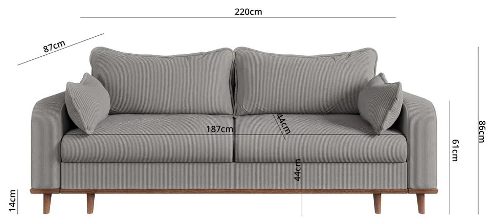 Jasnoszara sztruksowa sofa 220 cm Beata – Ropez