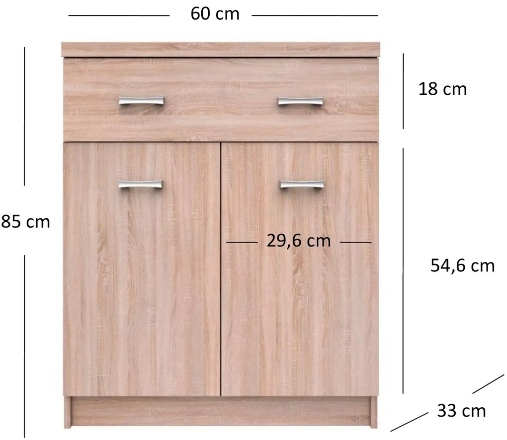 Komoda Dwudrzwiowa z Szufladą Drewniana do Salonu ELEGO 60 cm Dąb sonoma Nowoczesna