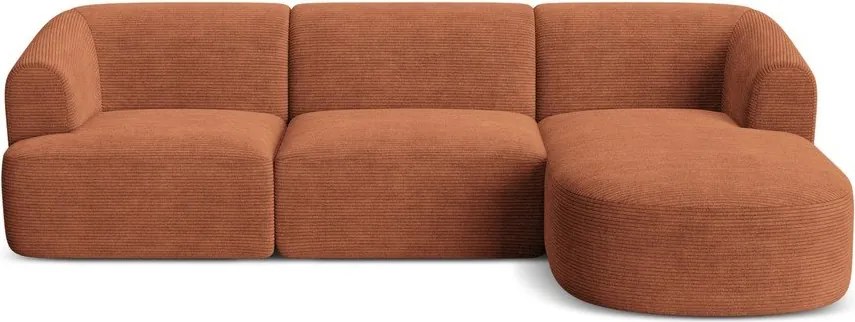 Sztruksowy narożnik (prawostronny/z szezlongiem) w kolorze terakoty Campi – Cosmopolitan Design