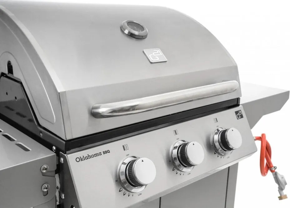 Grill gazowy OKLAHOMA BBQ, 4 palniki, z reduktorem, srebrny Penta CZ
